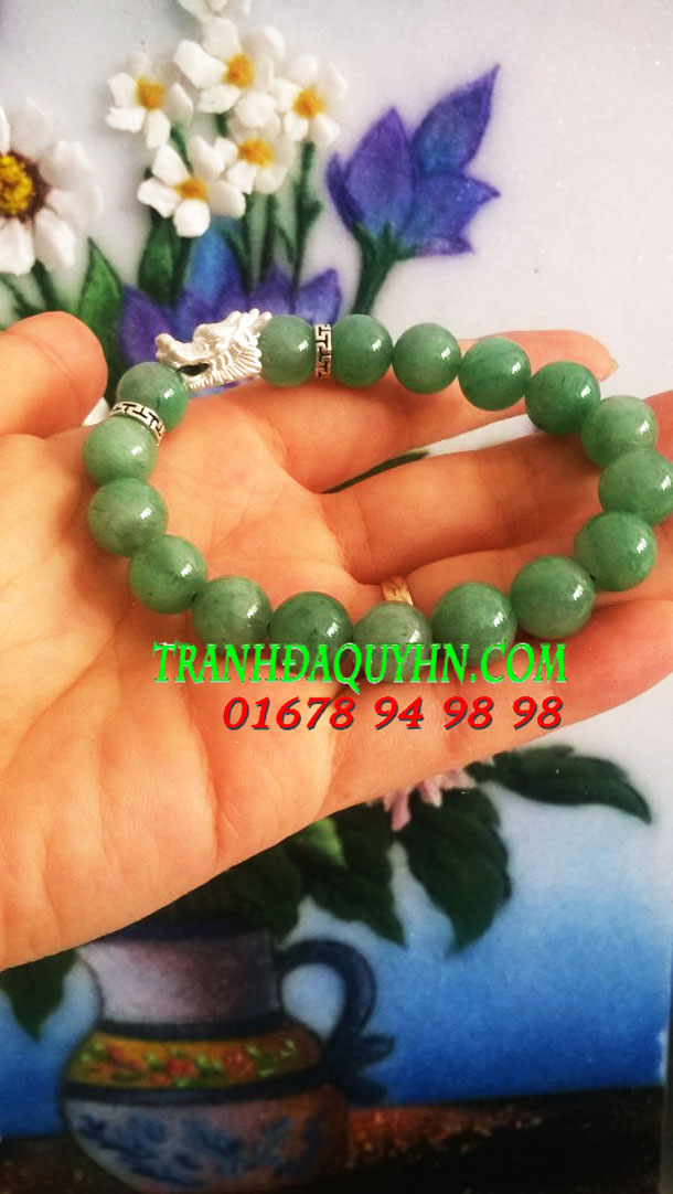 vòng tay đá thạch anh xanh mix rồng bạc